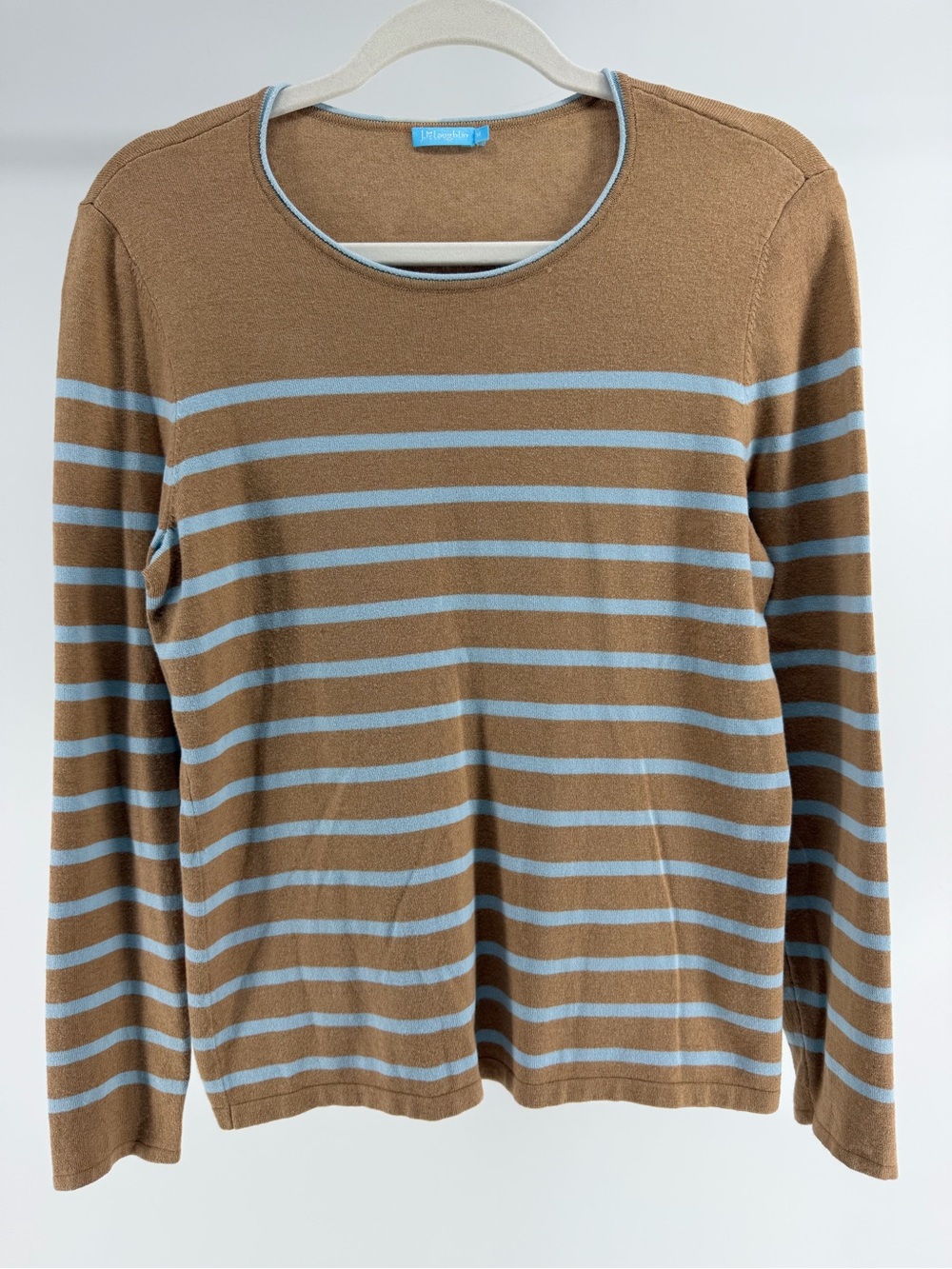 J.McLaughlin Poet Brown Striped Crew Neck Long Sleeve Sweater, Women's Medium